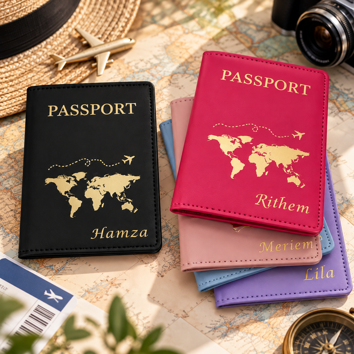 Close-up of passport holder material and stitching
